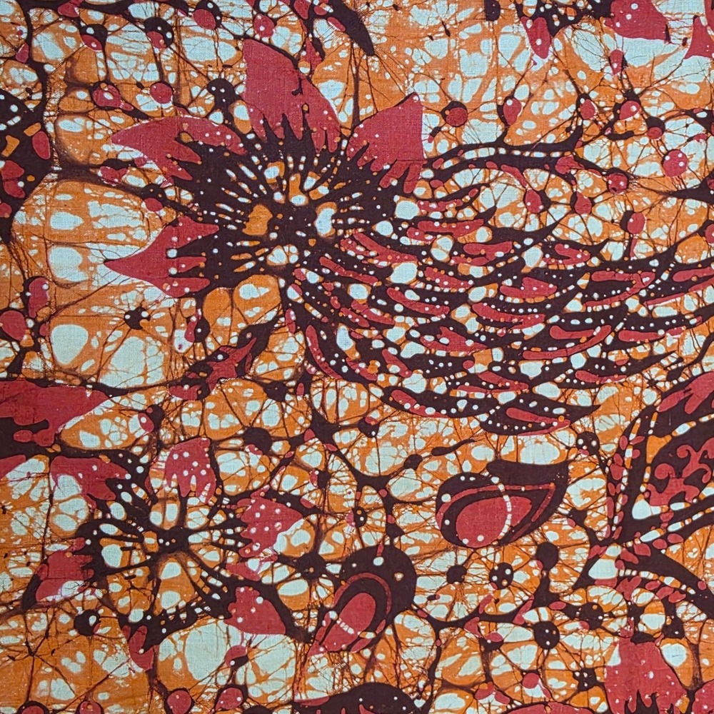 Floral Cotton Fabric Orange Burgundy 40in x 1.5yd